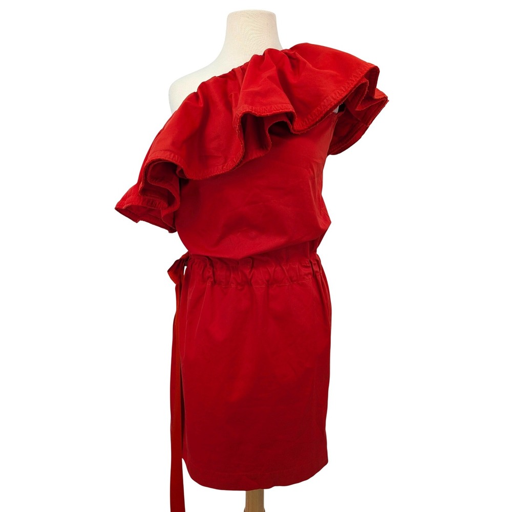 Lanvin Paris Red One Shoulder Ruffle Dress Cotton Resort 2010 Runway 38 Italy